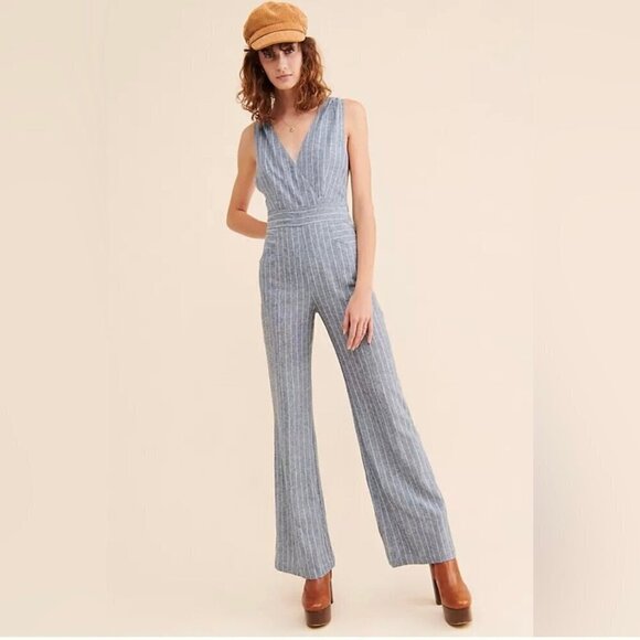 Current air x free people linen pinstripe jumpsuit overalls - Picture 1 of 9